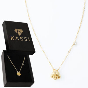 Pozłacany naszyjnik stal chirurgiczna łańcuszek ankier róża z cyrkonią złoty