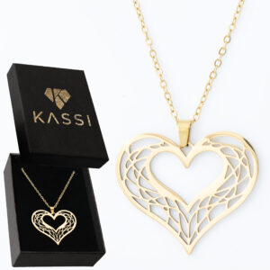 Pozłacany naszyjnik stal chirurgiczna łańcuszek ankier ażurowe serce złote