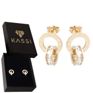 Kolczyki pozłacane stal chirurgiczna eleganckie koła rzymskie cyrkonie