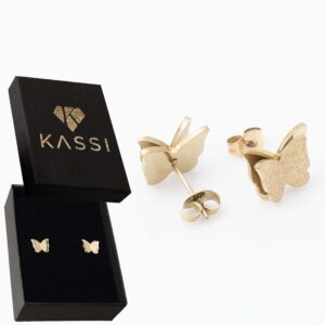 Kolczyki pozłacane stal chirurgiczna sztyft motylki złote delikatne motyle