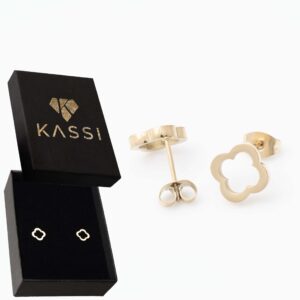 Kolczyki pozłacane stal chirurgiczna sztyft koniczynka złote czterolistna