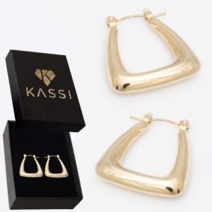 Kolczyki pozłacane stal chirurgiczna duże trójkątne koła złote grube Eleganckie