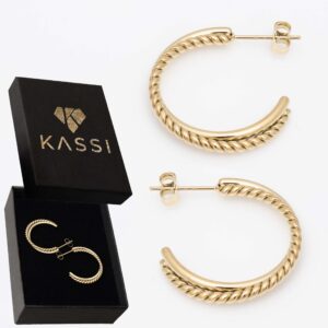 Złote Kolczyki Kółka Plecione Pozłacane Stal Chirurgiczna Duże