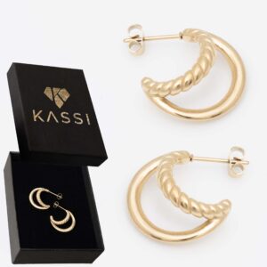 Eleganckie Złote Kolczyki Kółka Plecione Pozłacane Stal Chirurgiczna