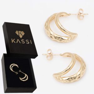 Stylowe Złote Kolczyki Kółka Młotkowane Pozłacane Stal Chirurgiczna