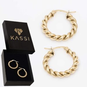 Grube Złote Kolczyki Kółka Plecione Pozłacane Stal Chirurgiczna