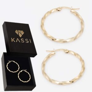 Eleganckie Złote Kolczyki Kółka Skręcone Fasetowane Pozłacane