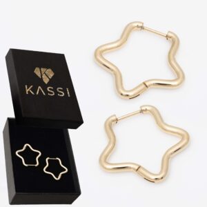 Złote Kolczyki Gwiazdy Faliste Pozłacane Stal Chirurgiczna
