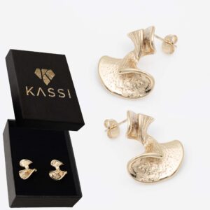 Nowoczesne Złote Kolczyki Abstrakcyjne Faliste Pozłacane