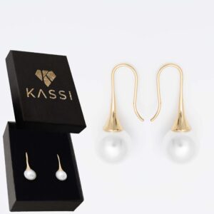 Złote Kolczyki Wiszące z Perłą Duże Pozłacane Stal Chirurgiczna