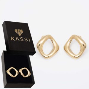 Kolczyki Duże Organiczne Ramki Pozłacane Stal Chirurgiczna