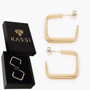 Kolczyki Kwadratowe Geometryczne Pozłacane Stal Chirurgiczna