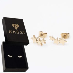 Kolczyki Gwiazdki Sztyft Potrójne Pozłacane Stal Chirurgiczna