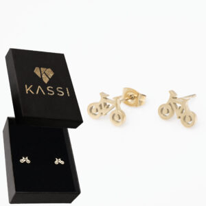 Kolczyki złote Sztyft rower stal chirurgiczna pozłacane złoto 585 rowerki