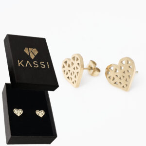 Kolczyki złote Sztyft serce stal chirurgiczna pozłacane złoto 585 serca