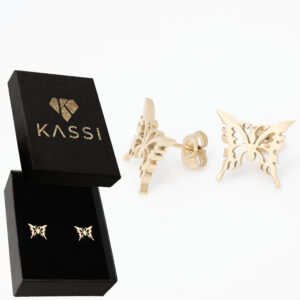 Kolczyki złote Sztyft motyl stal chirurgiczna pozłacane złoto 585