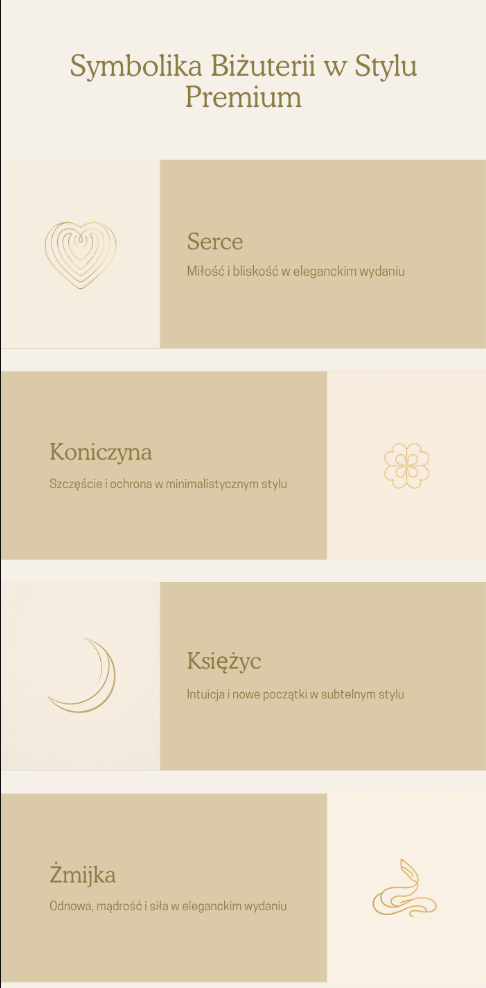 Infografika symboliki biżuterii - serce, koniczyna, księżyc, żmijka